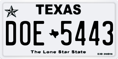 TX license plate DOE5443