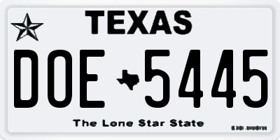 TX license plate DOE5445