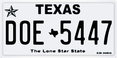 TX license plate DOE5447