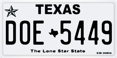 TX license plate DOE5449