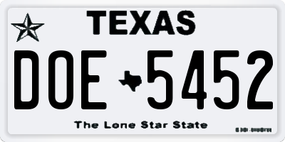 TX license plate DOE5452