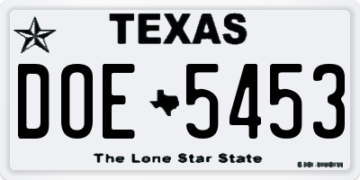 TX license plate DOE5453