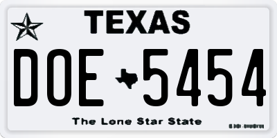 TX license plate DOE5454