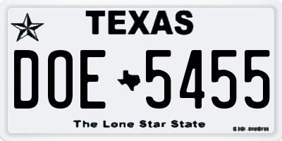 TX license plate DOE5455