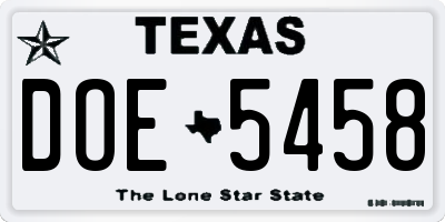 TX license plate DOE5458