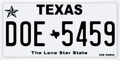 TX license plate DOE5459