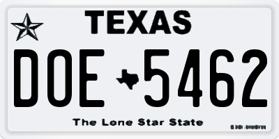 TX license plate DOE5462