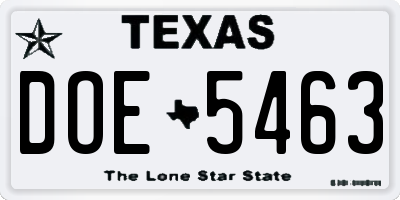 TX license plate DOE5463