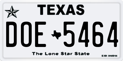 TX license plate DOE5464