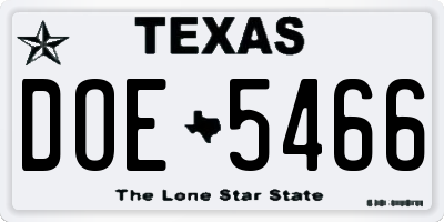 TX license plate DOE5466