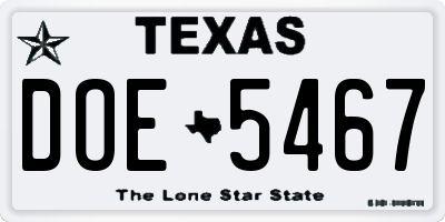 TX license plate DOE5467