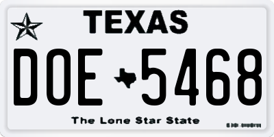 TX license plate DOE5468