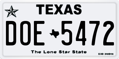 TX license plate DOE5472