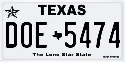 TX license plate DOE5474