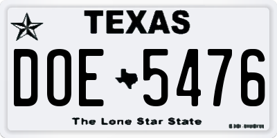 TX license plate DOE5476