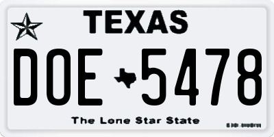 TX license plate DOE5478