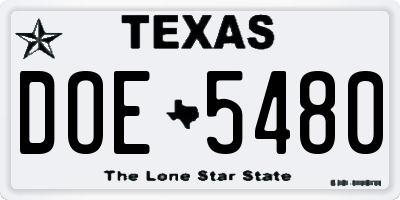 TX license plate DOE5480