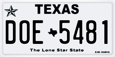 TX license plate DOE5481