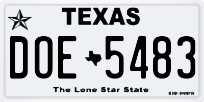 TX license plate DOE5483