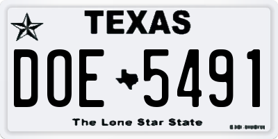 TX license plate DOE5491