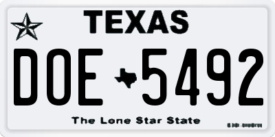 TX license plate DOE5492