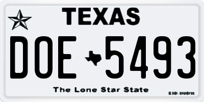 TX license plate DOE5493