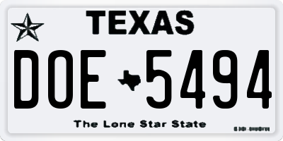 TX license plate DOE5494
