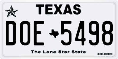 TX license plate DOE5498