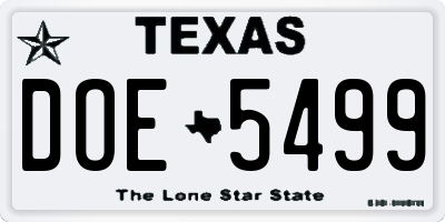 TX license plate DOE5499