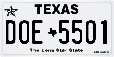 TX license plate DOE5501