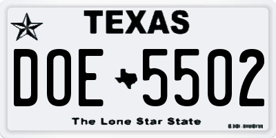 TX license plate DOE5502