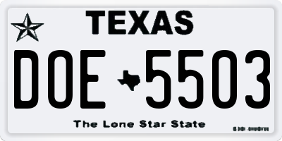TX license plate DOE5503