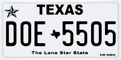 TX license plate DOE5505