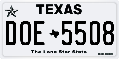 TX license plate DOE5508