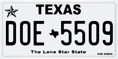 TX license plate DOE5509