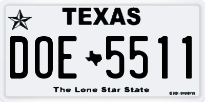 TX license plate DOE5511