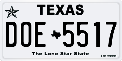 TX license plate DOE5517