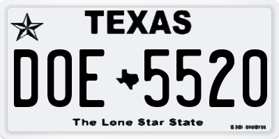 TX license plate DOE5520