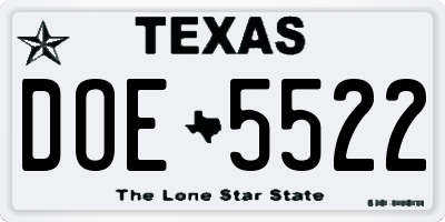 TX license plate DOE5522