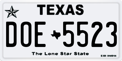 TX license plate DOE5523