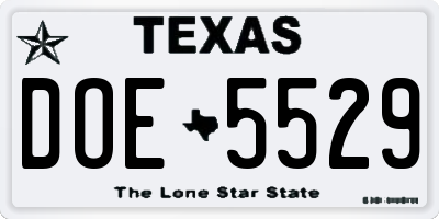 TX license plate DOE5529