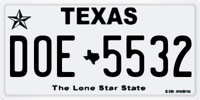 TX license plate DOE5532