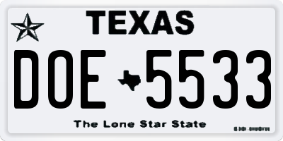 TX license plate DOE5533
