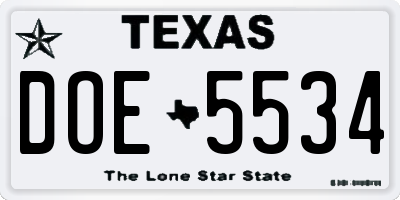 TX license plate DOE5534