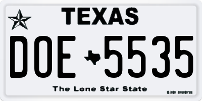 TX license plate DOE5535