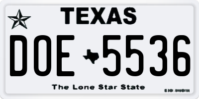TX license plate DOE5536