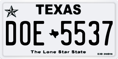 TX license plate DOE5537