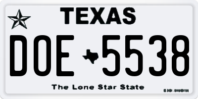 TX license plate DOE5538