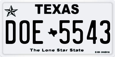 TX license plate DOE5543