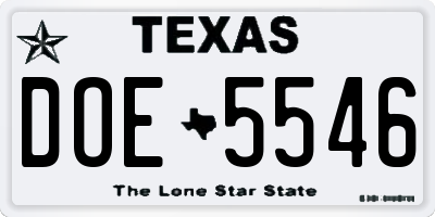 TX license plate DOE5546